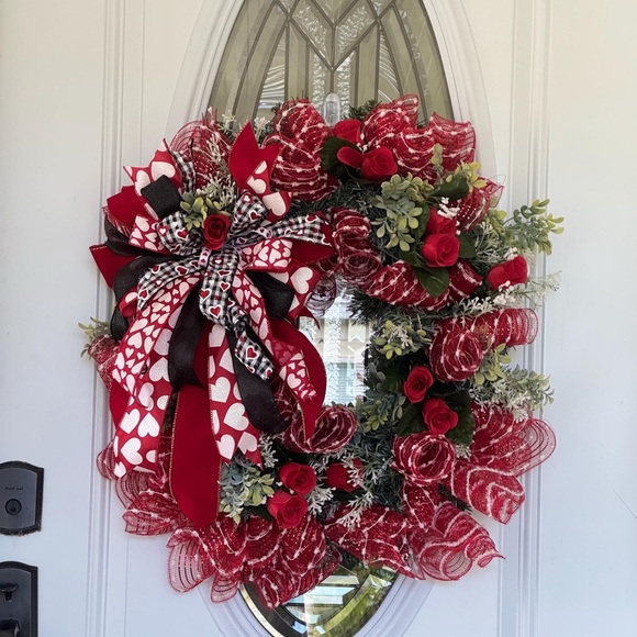 Valentine’s Day Heart Wreath | Large 24x26 Red Rose Door Decor | Handmade Luxe - Picture 5 of 5